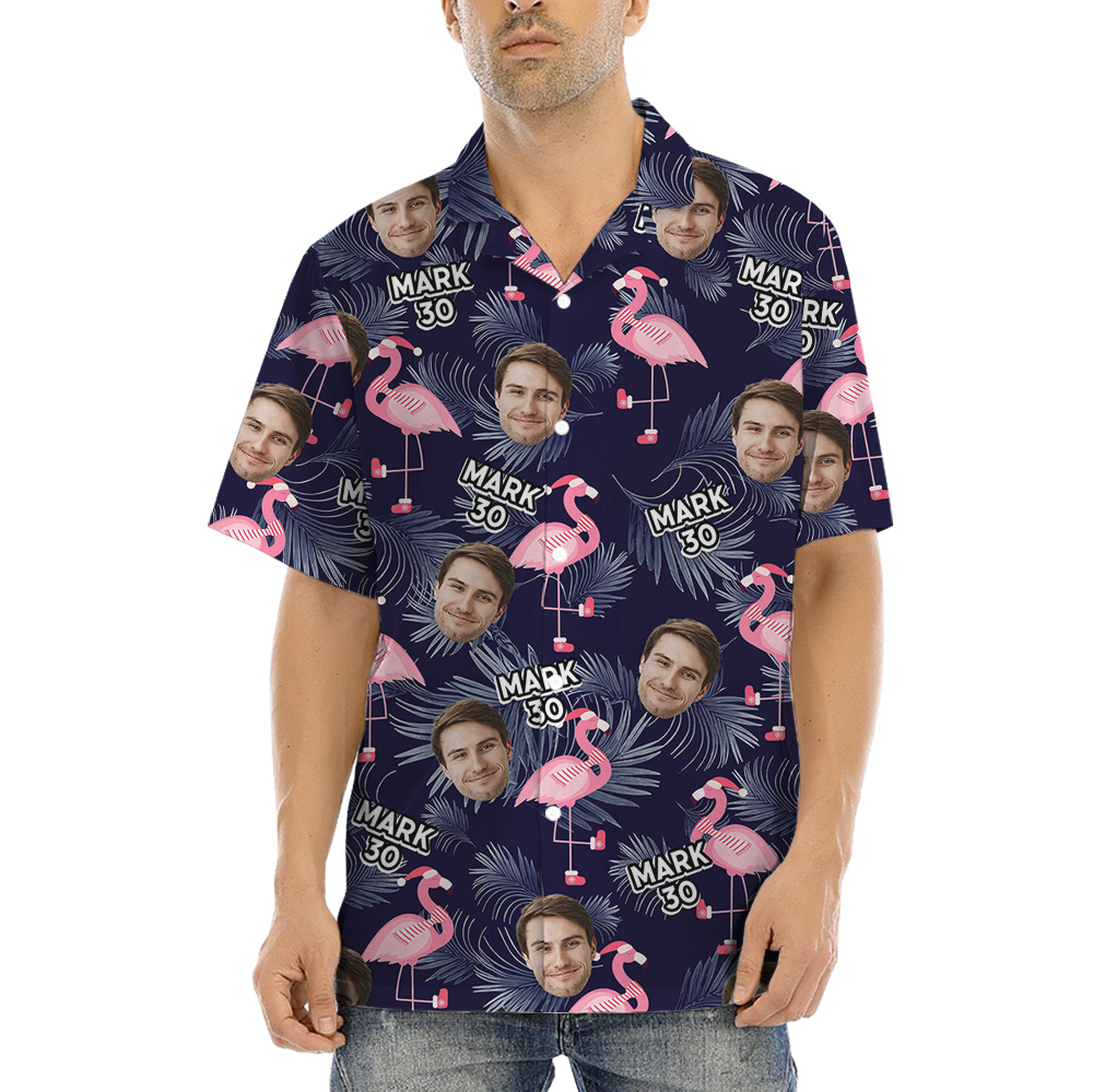 Custom Face and Text Birthday Hula Shirt Flamingo Theme - variant image 1