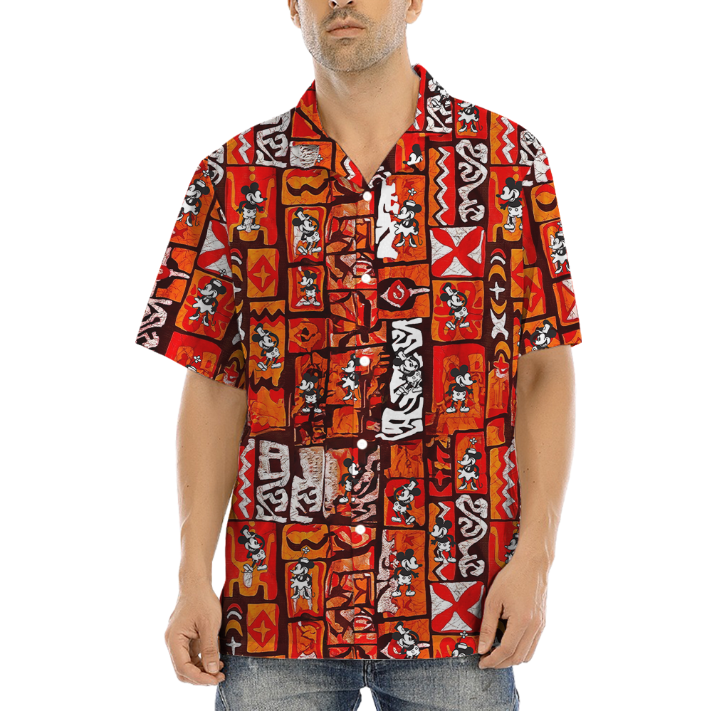 Vintage Mickey Steamboat Willie Orange Aloha Shirt - variant image 1