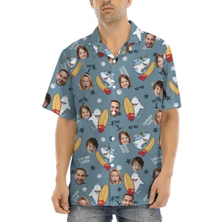 Custom Face Shark Surfing Hawaiian Shirt