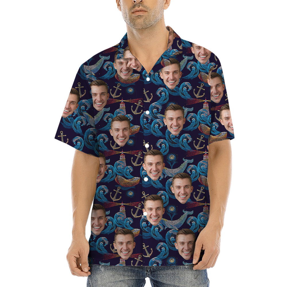 Vintage Whale Hawaiian Shirt With Custom Face - variant image 1