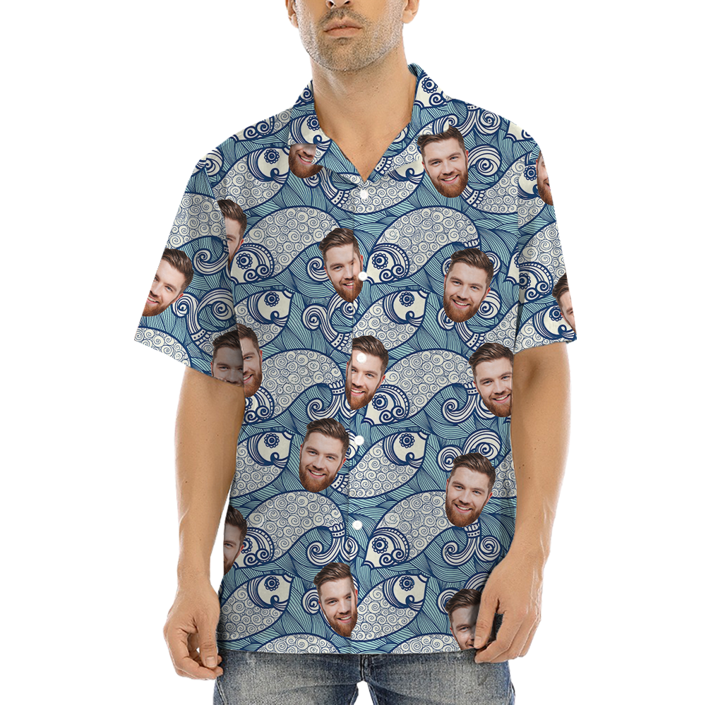 Vintage Fish Hawaiian Shirt With Custom Face - variant image 1