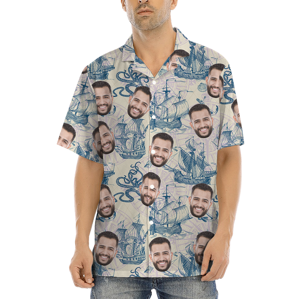 Custom Face Vintage Sailing Ship Hawaiian Shirt - variant image 1