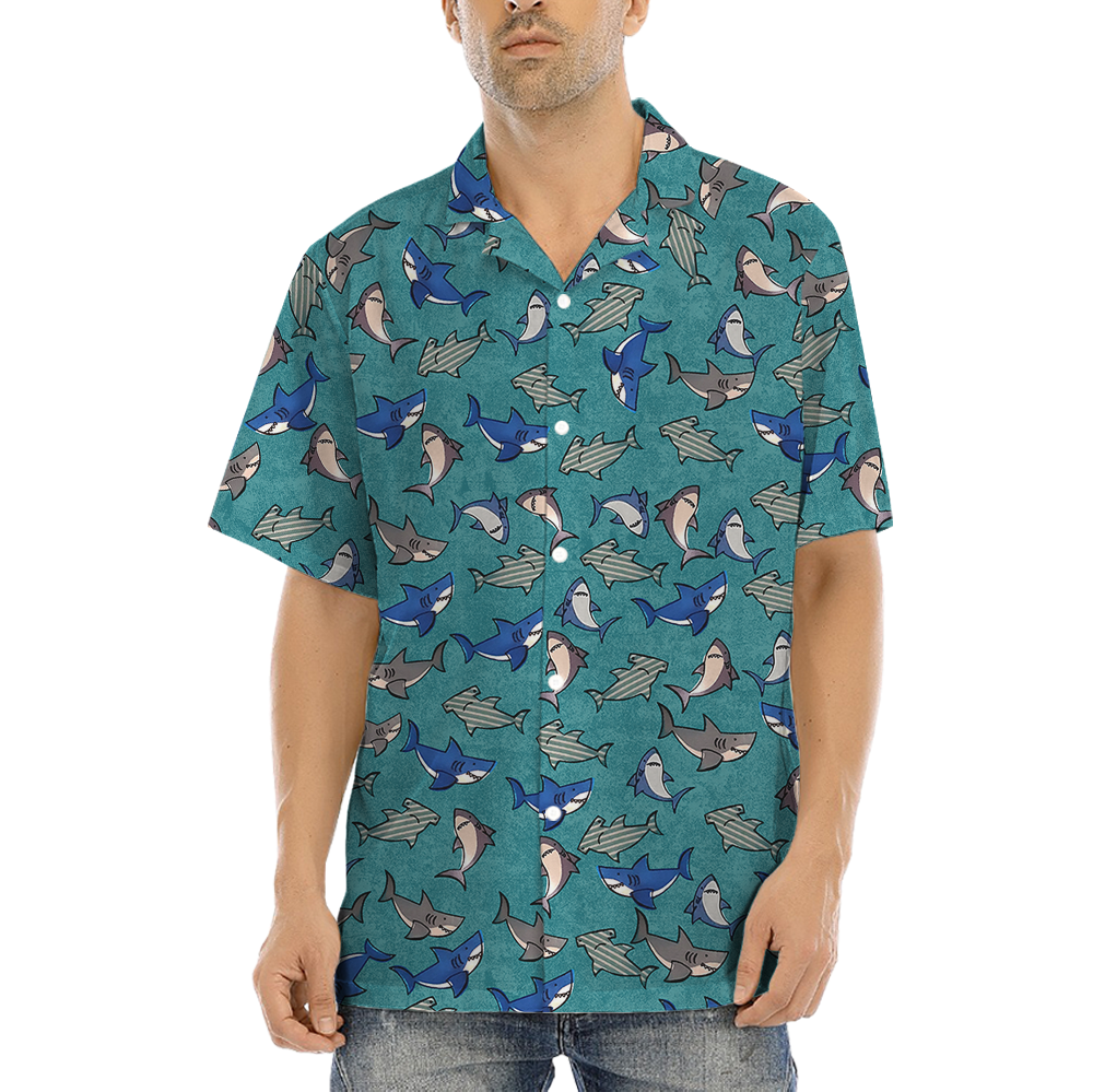 Cute Shark Blue Hawaiian Shirt - variant image 1