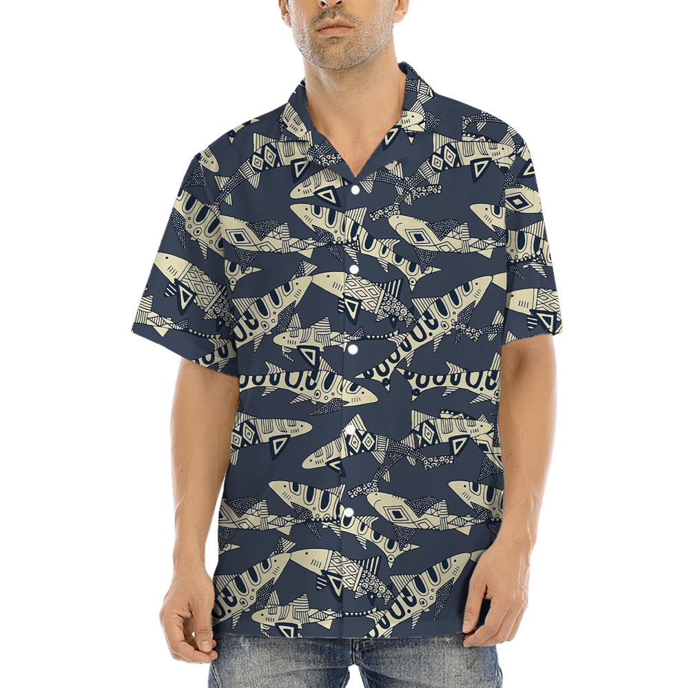 Vintage Shark Navy Hawaiian Button Up Shirt - variant image 1