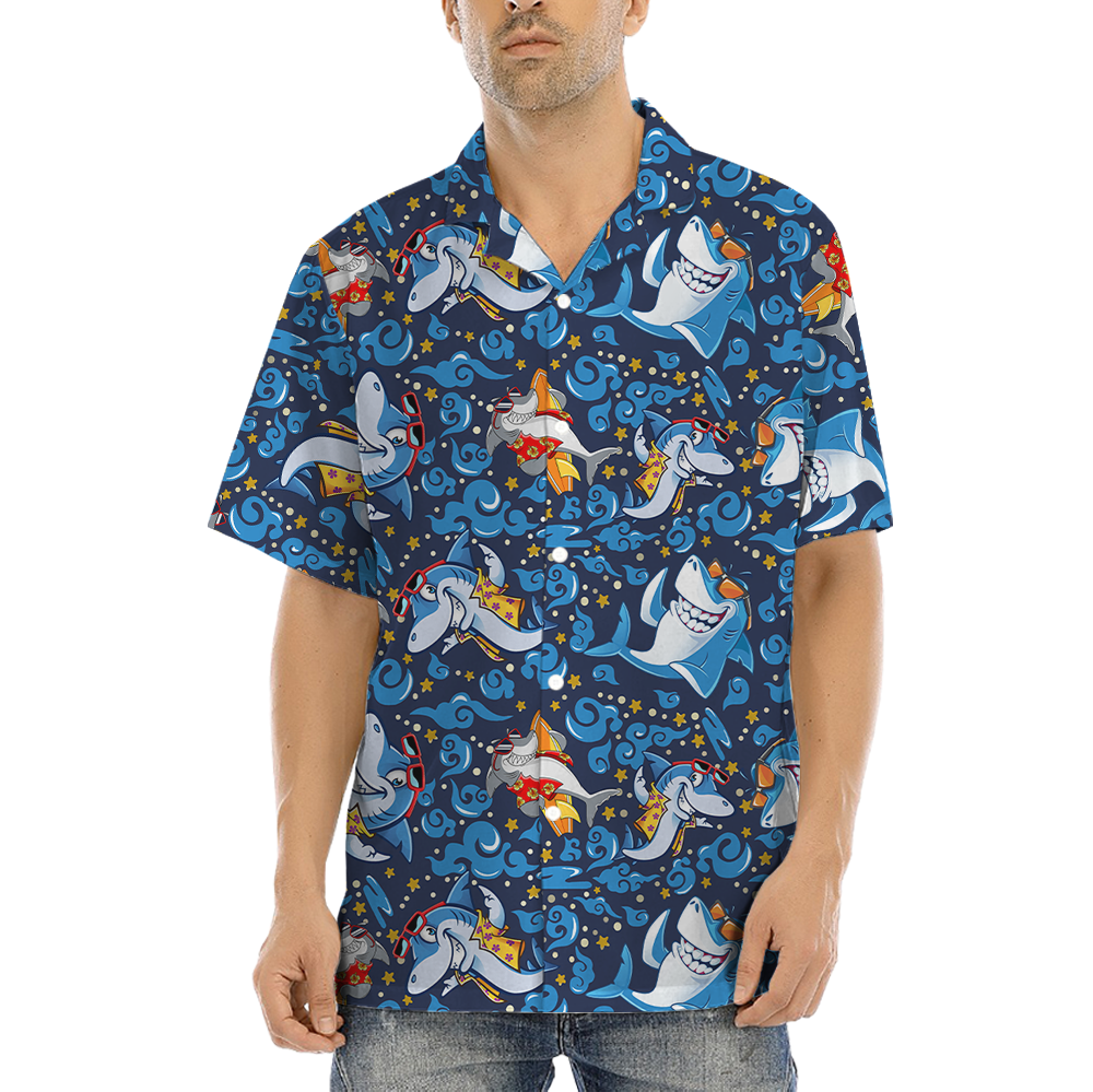 Summer Vibe Shark Blue Hawaiian Shirt - variant image 1