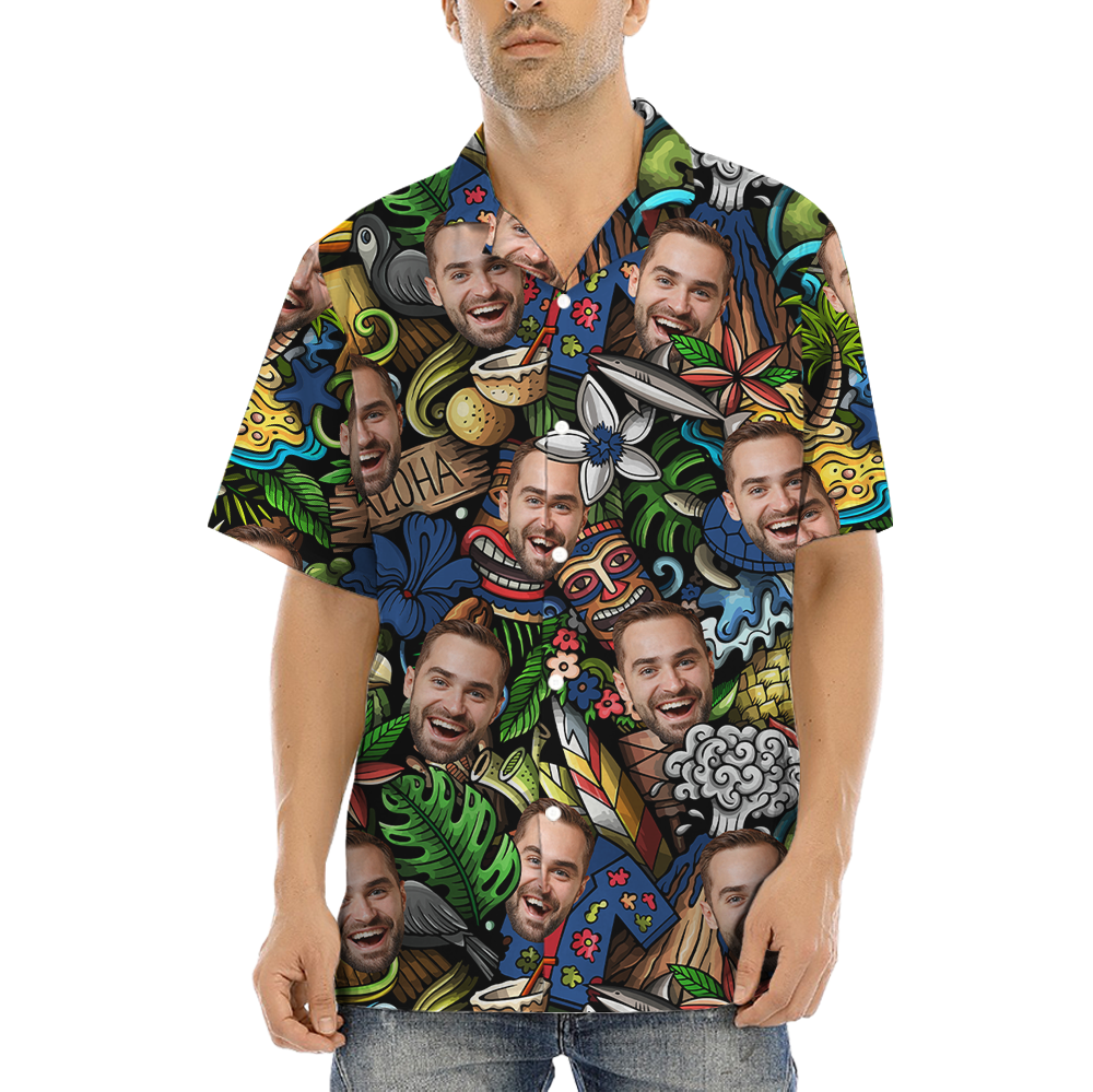 Vintage Tiki Aloha Shirt With Custom Face - variant image 1
