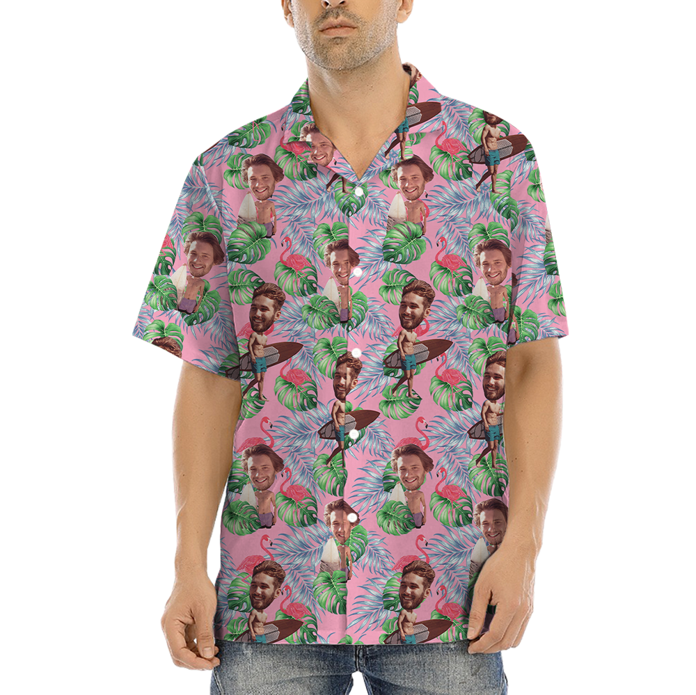 Custom Face Flamingo Pink Hawaiian Shirt - variant image 1