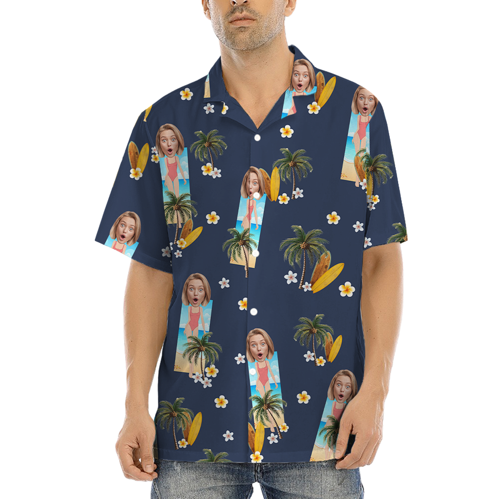 Funny Custom Face Swimsuit Palm Tree Hawaiian Shirt - variant image 1