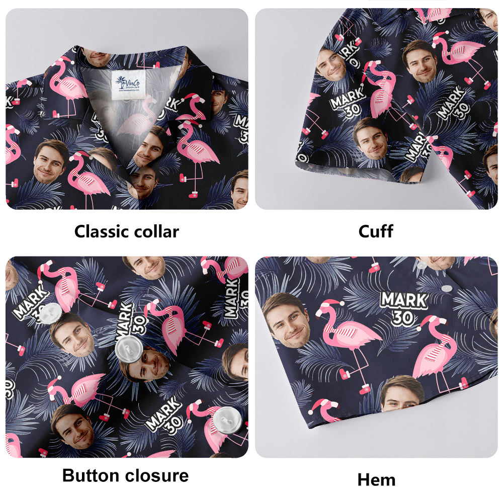 Custom Face and Text Birthday Hula Shirt Flamingo Theme