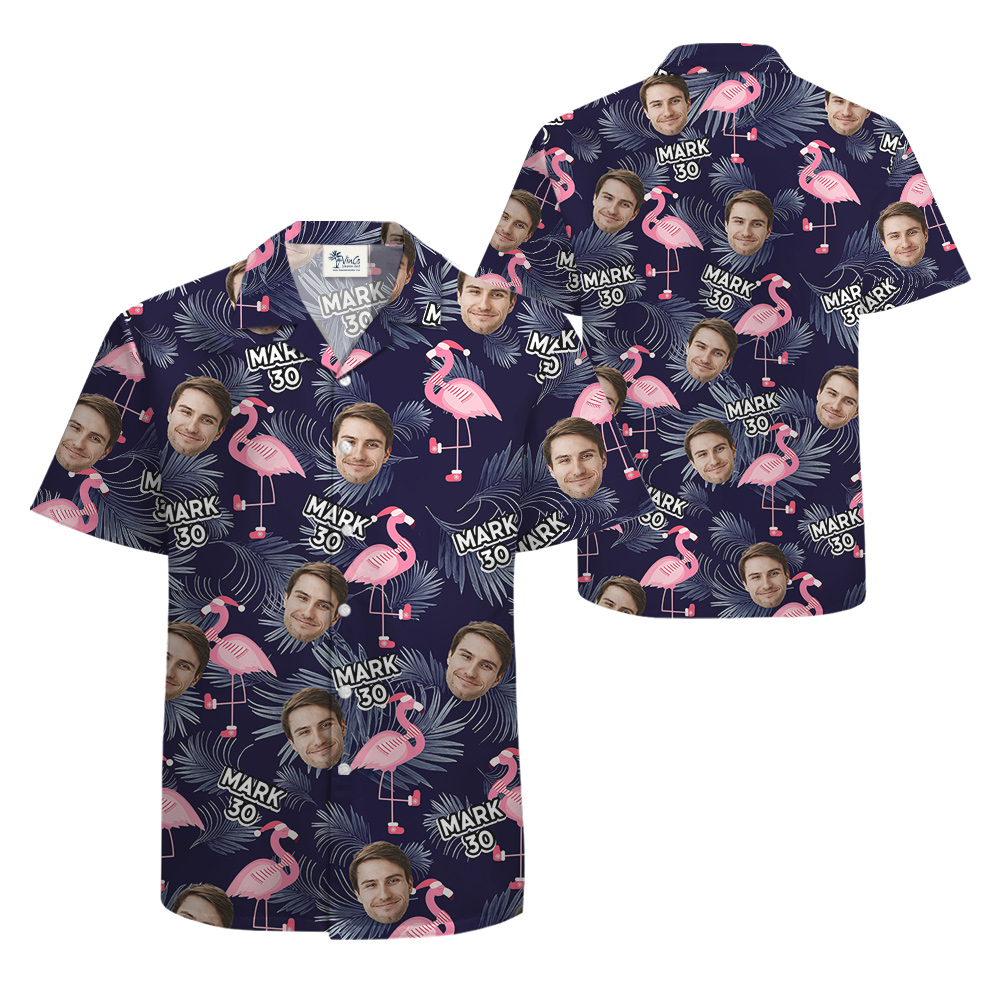 Custom Face and Text Birthday Hula Shirt Flamingo Theme