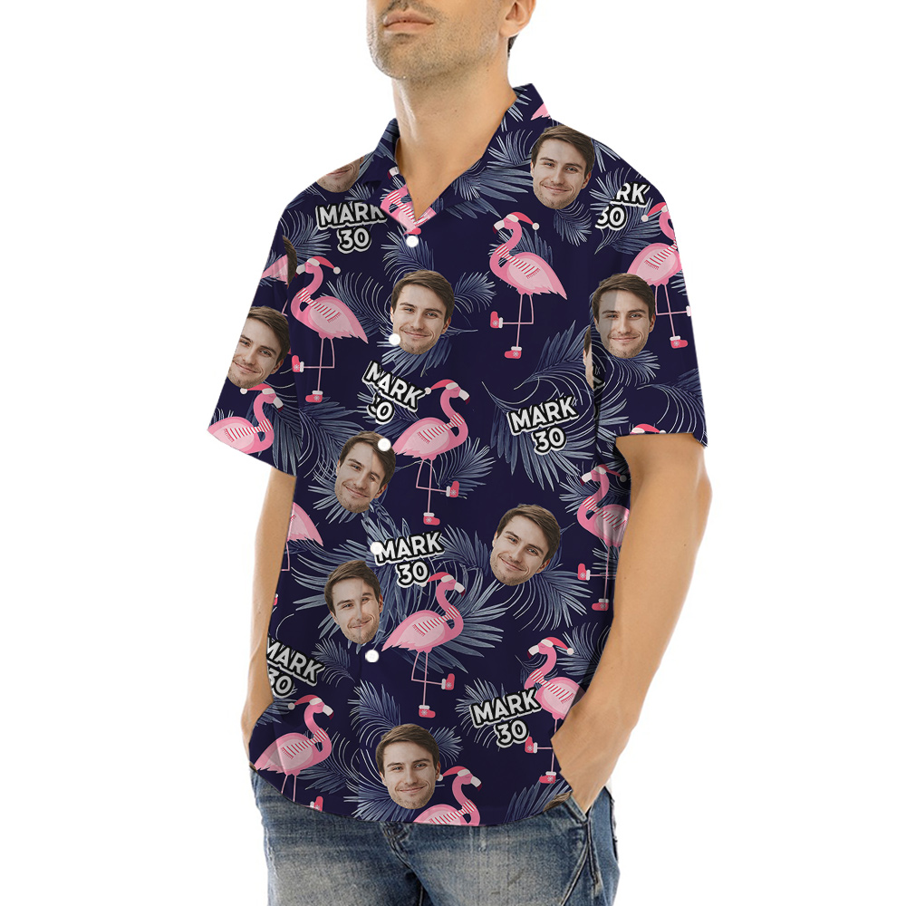 Custom Face and Text Birthday Hula Shirt Flamingo Theme