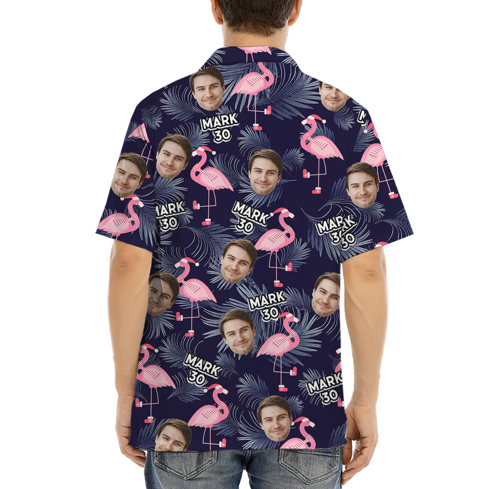 Custom Face and Text Birthday Hula Shirt Flamingo Theme