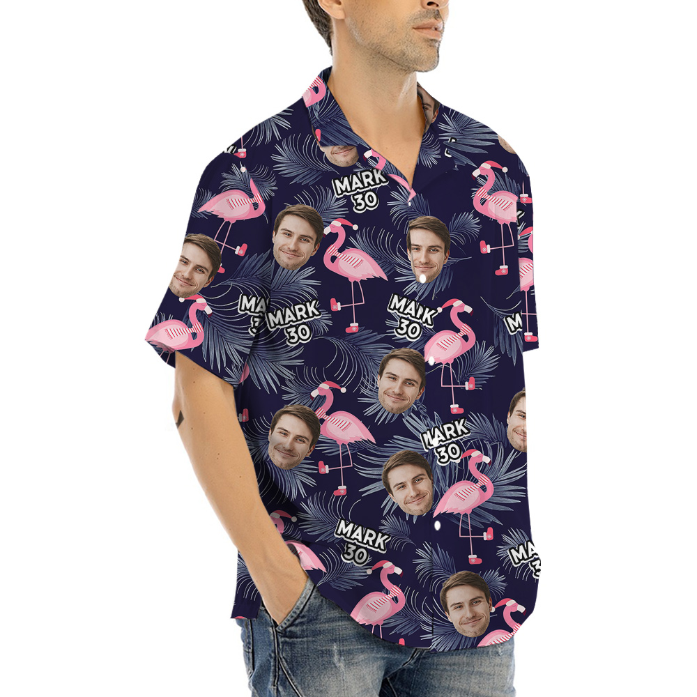 Custom Face and Text Birthday Hula Shirt Flamingo Theme