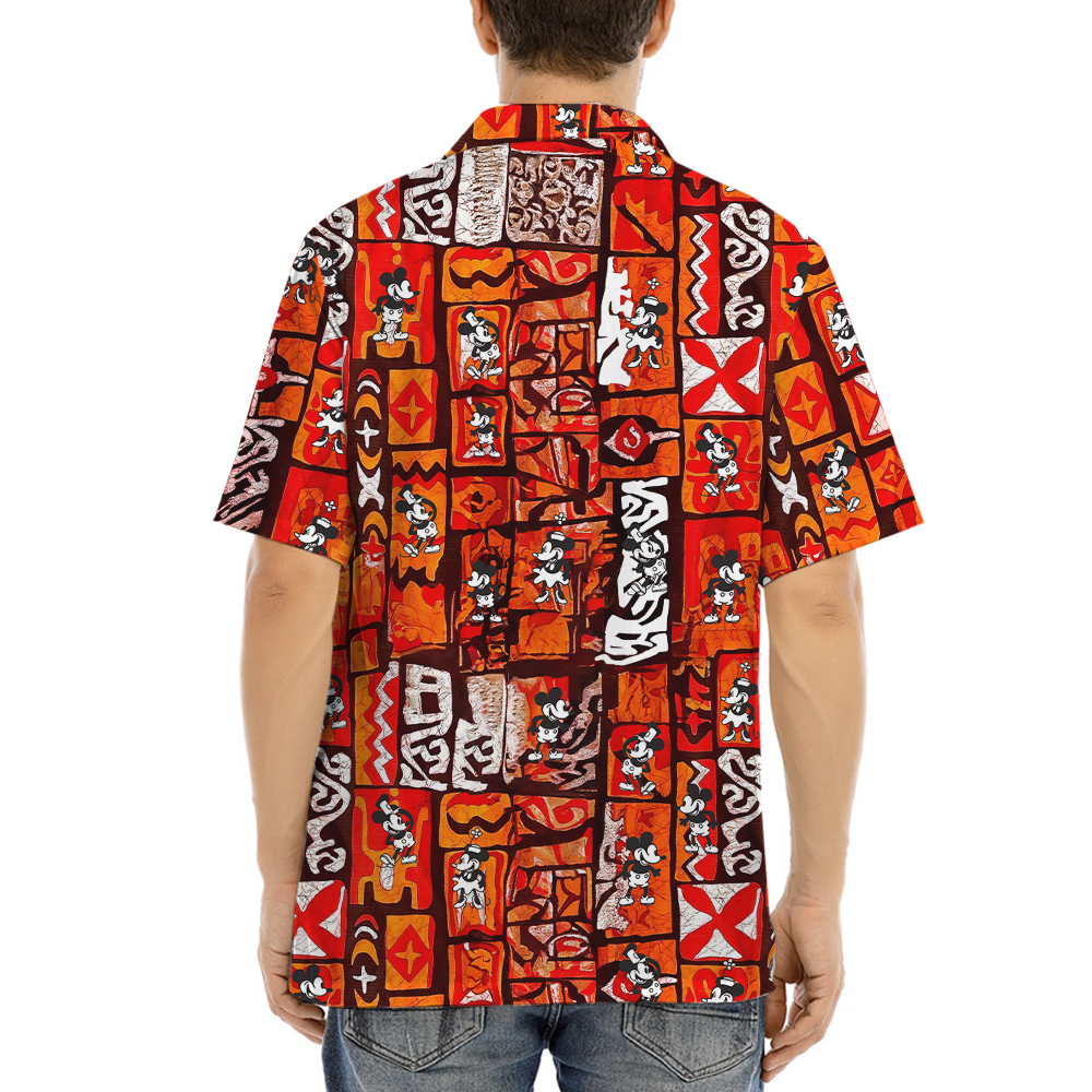 Vintage Mickey Steamboat Willie Orange Aloha Shirt