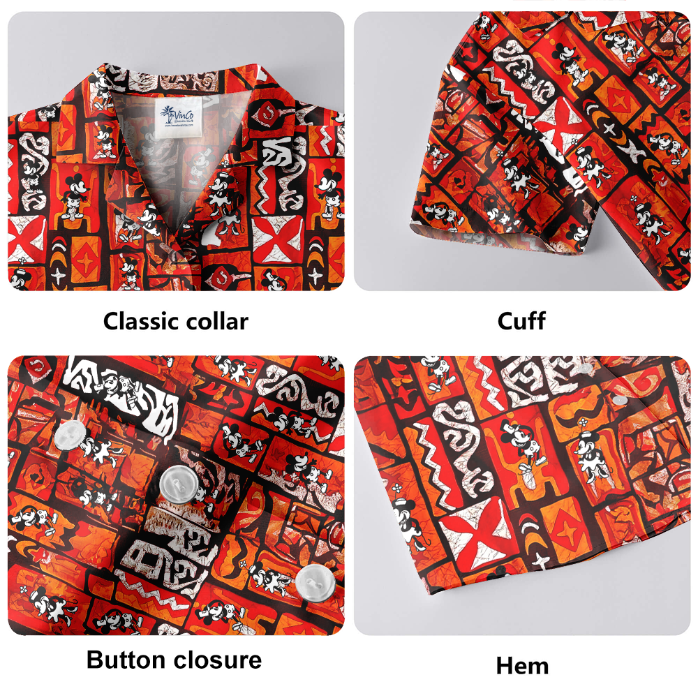 Vintage Mickey Steamboat Willie Orange Aloha Shirt