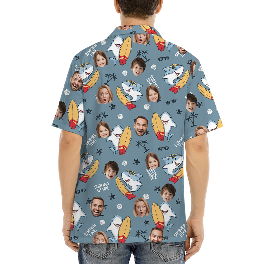 Custom Face Shark Surfing Hawaiian Shirt