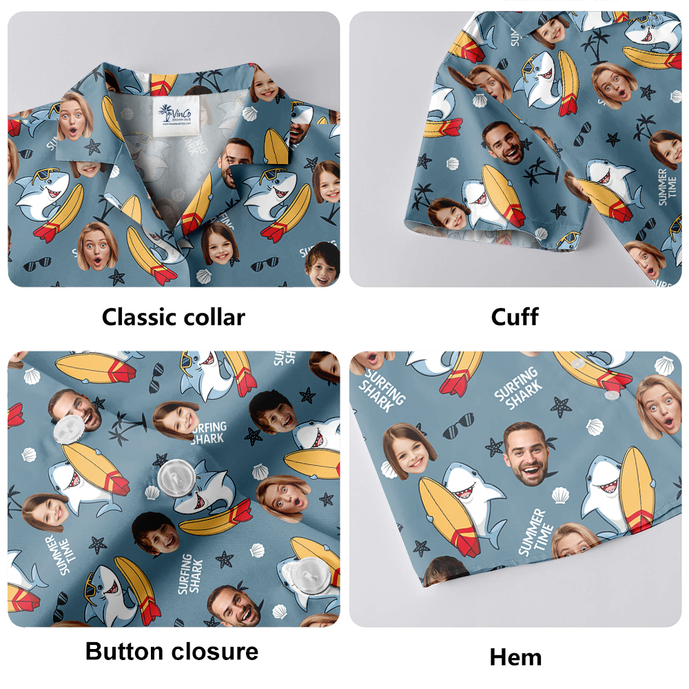 Custom Face Shark Surfing Hawaiian Shirt