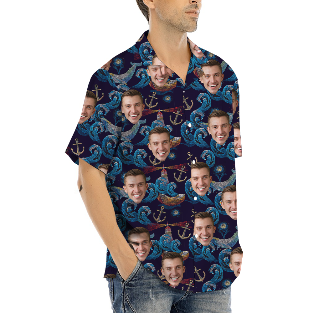 Vintage Whale Hawaiian Shirt With Custom Face