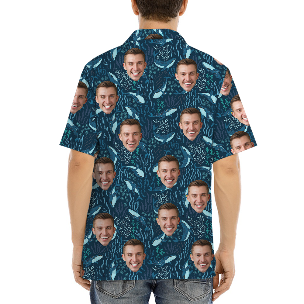 Custom Face Whale Navy Hawaiian Shirt