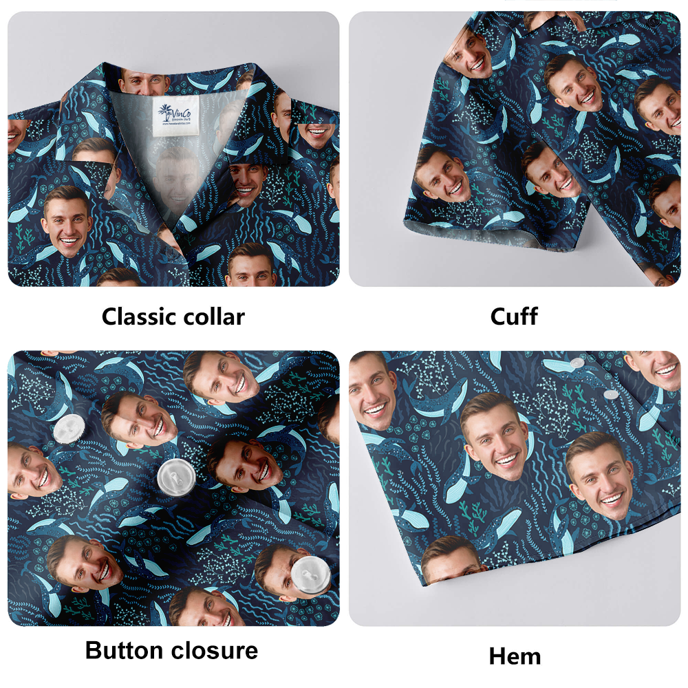 Custom Face Whale Navy Hawaiian Shirt
