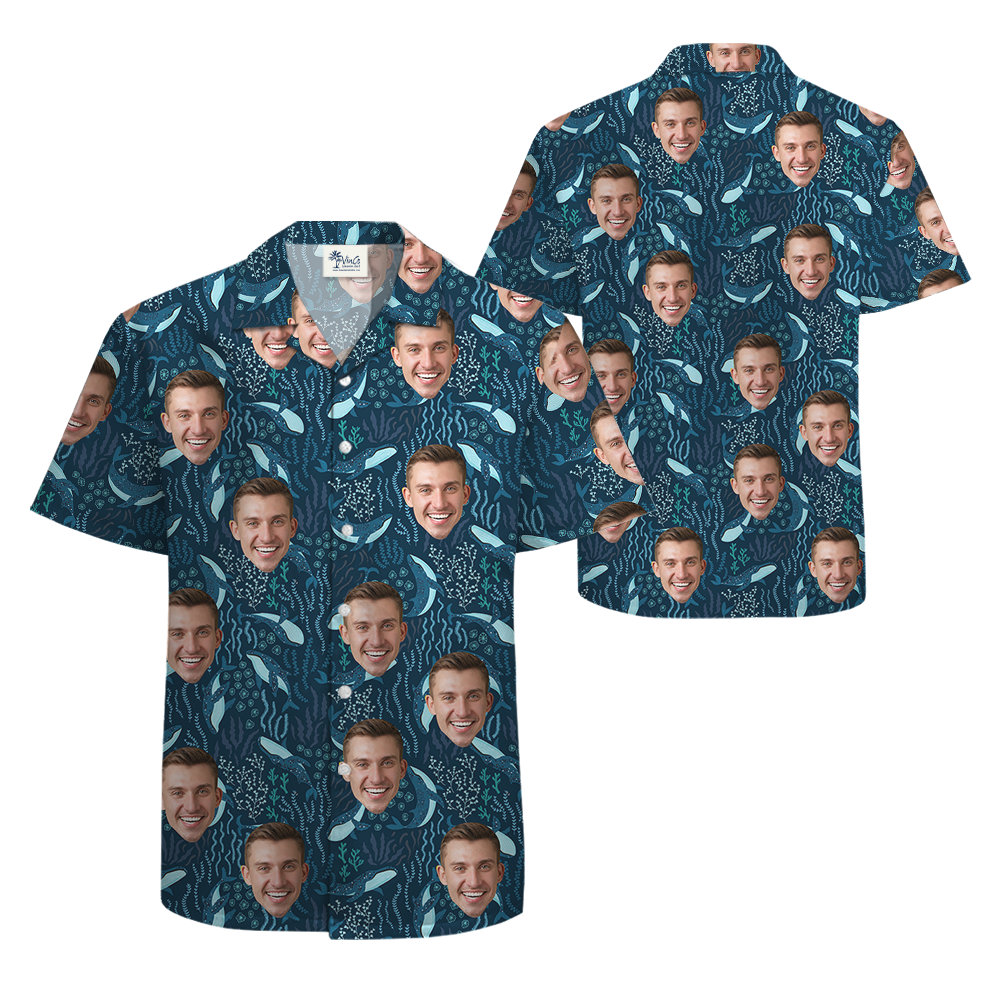 Custom Face Whale Navy Hawaiian Shirt
