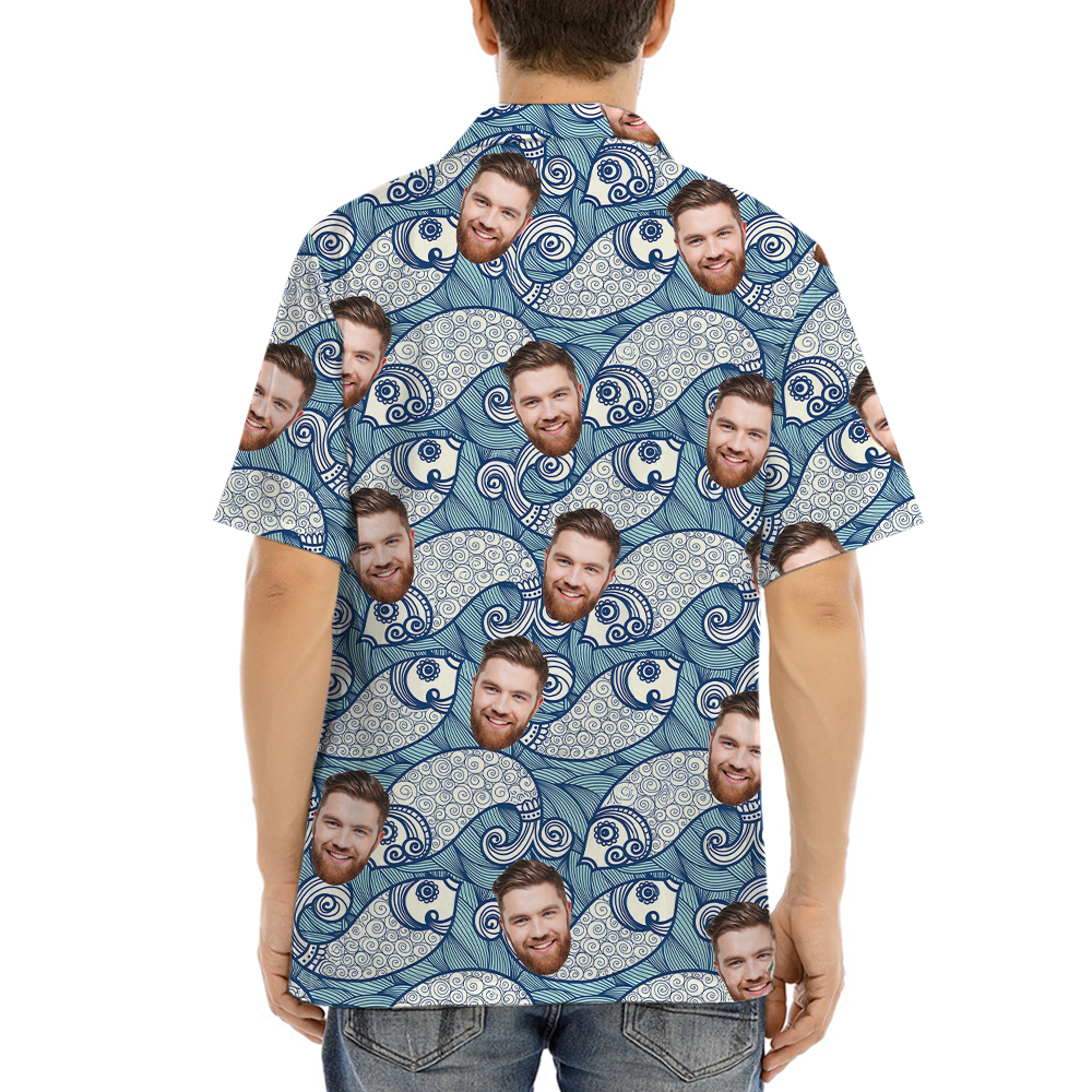 Vintage Fish Hawaiian Shirt With Custom Face