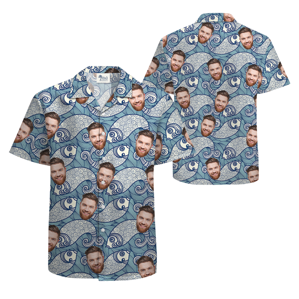 Vintage Fish Hawaiian Shirt With Custom Face