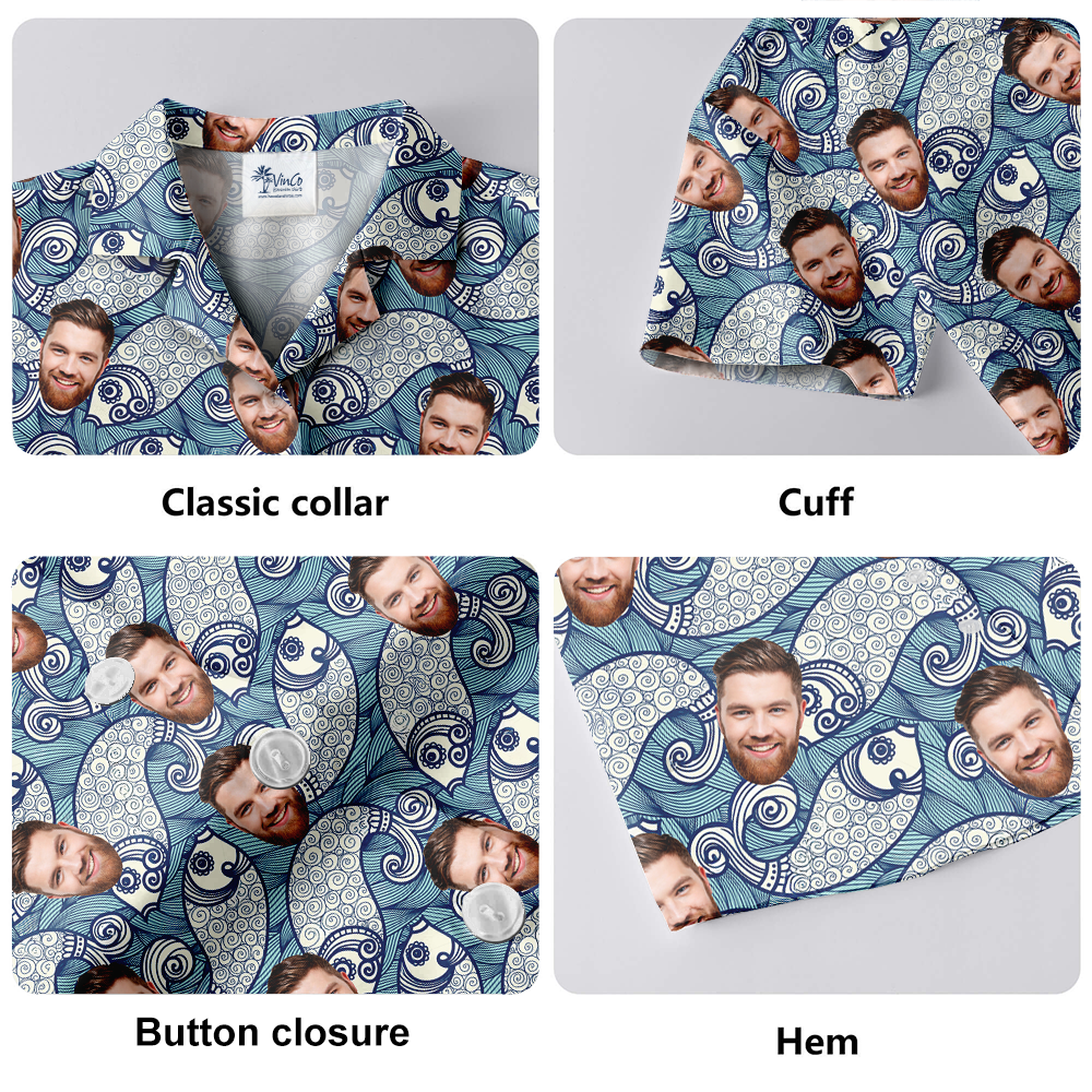 Vintage Fish Hawaiian Shirt With Custom Face