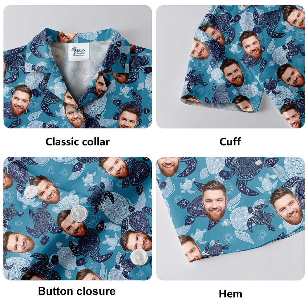 Custom Face Turtle Vintage Blue Hawaiian Shirt