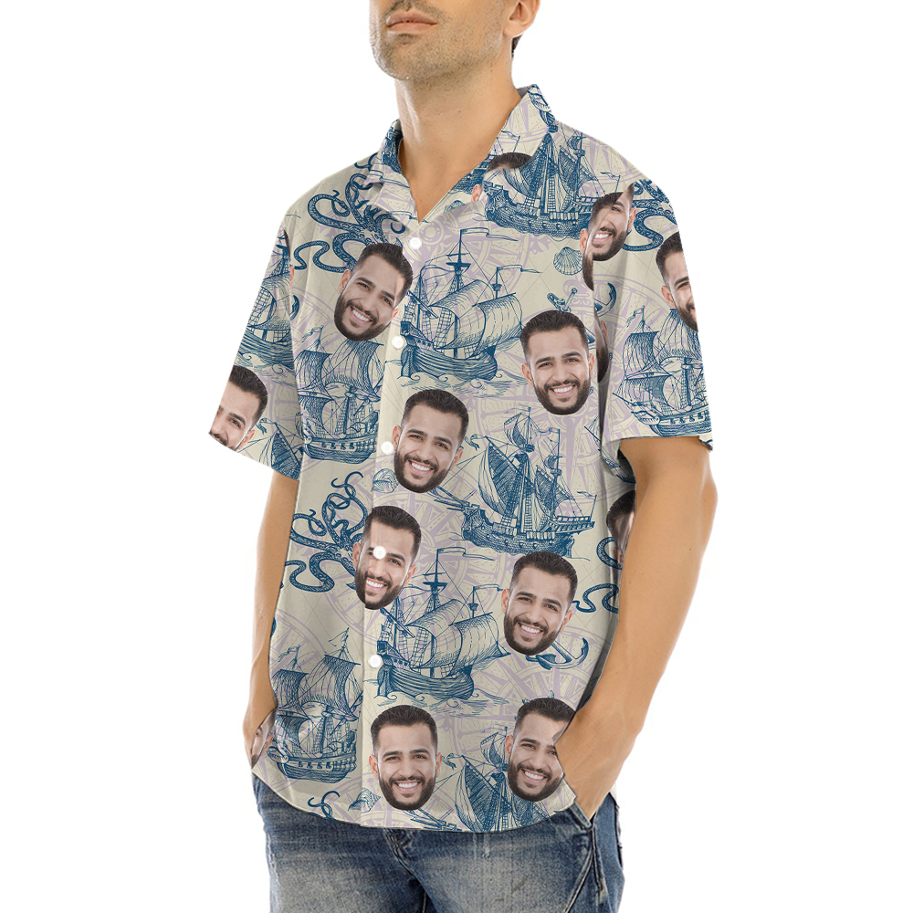 Custom Face Vintage Sailing Ship Hawaiian Shirt