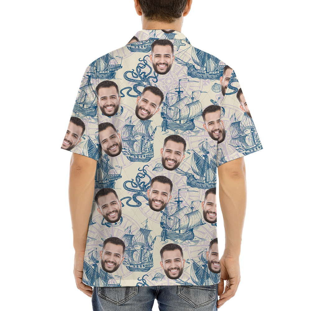 Custom Face Vintage Sailing Ship Hawaiian Shirt