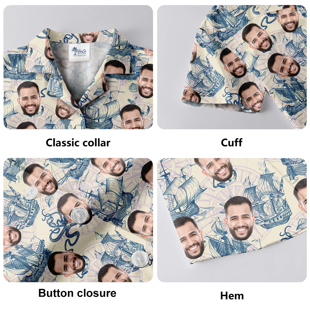 Custom Face Vintage Sailing Ship Hawaiian Shirt