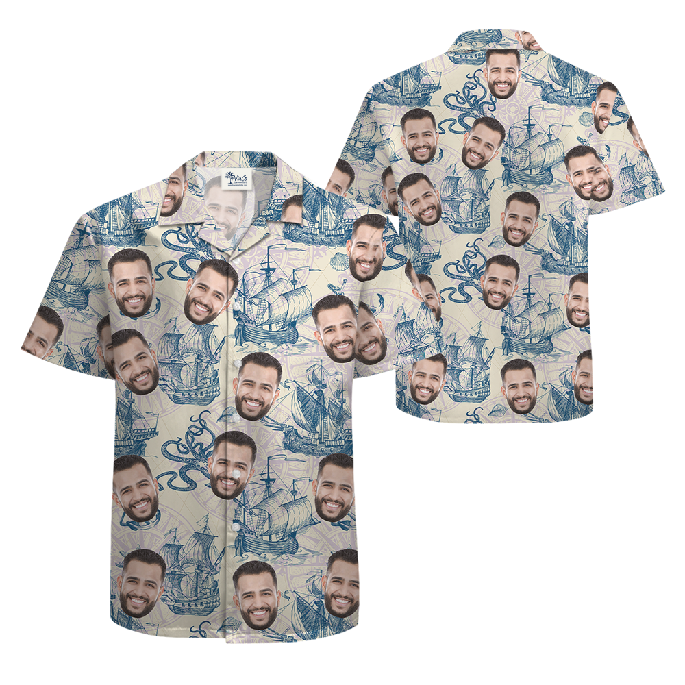 Custom Face Vintage Sailing Ship Hawaiian Shirt