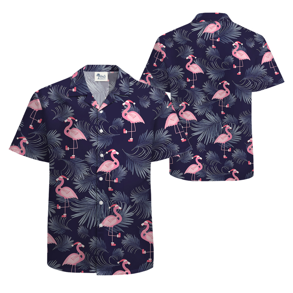 Xmas Flamingo Hawaiian Shirt Dark Theme
