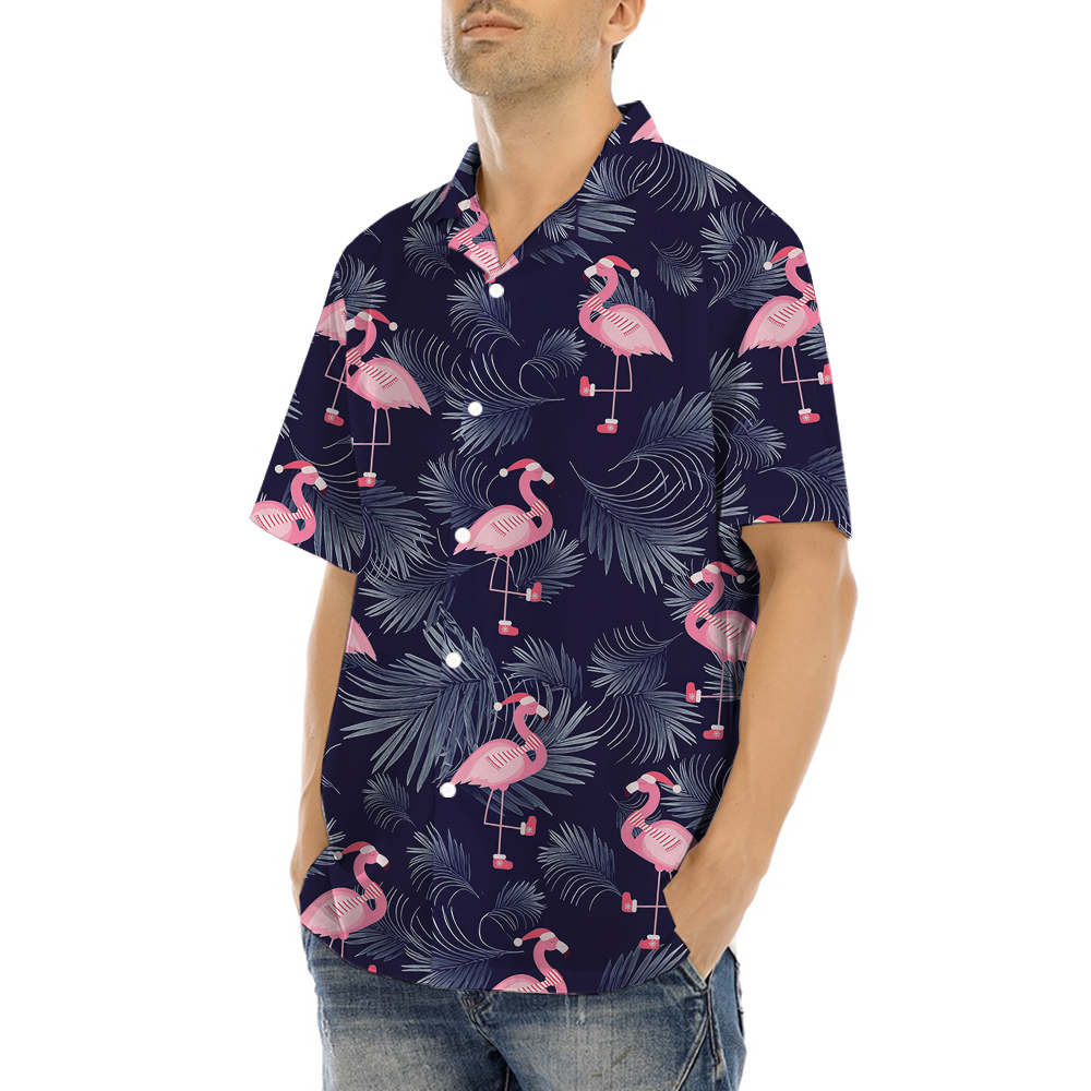 Xmas Flamingo Hawaiian Shirt Dark Theme