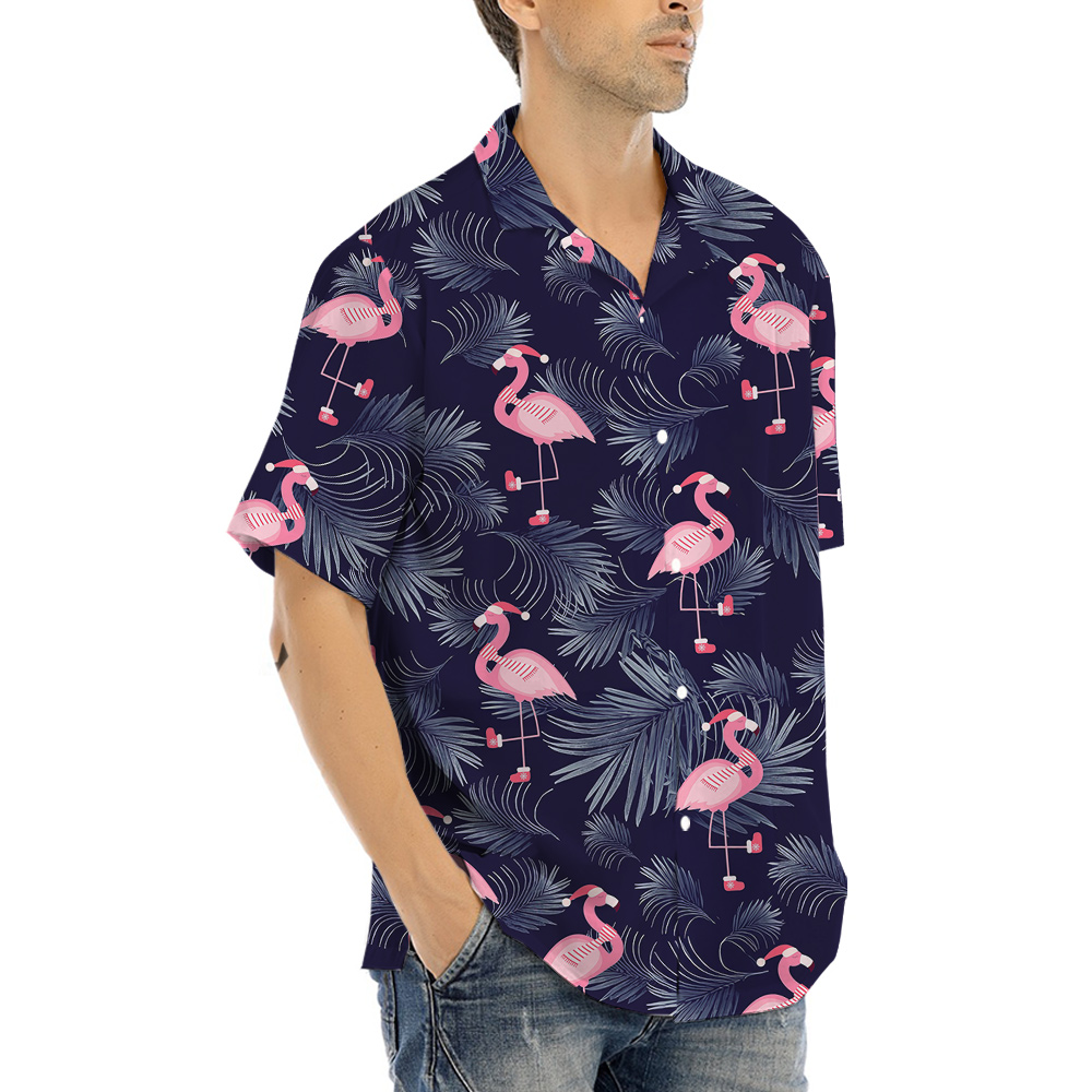 Xmas Flamingo Hawaiian Shirt Dark Theme