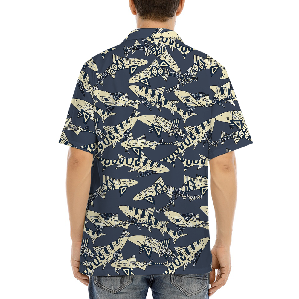 Vintage Shark Navy Hawaiian Button Up Shirt