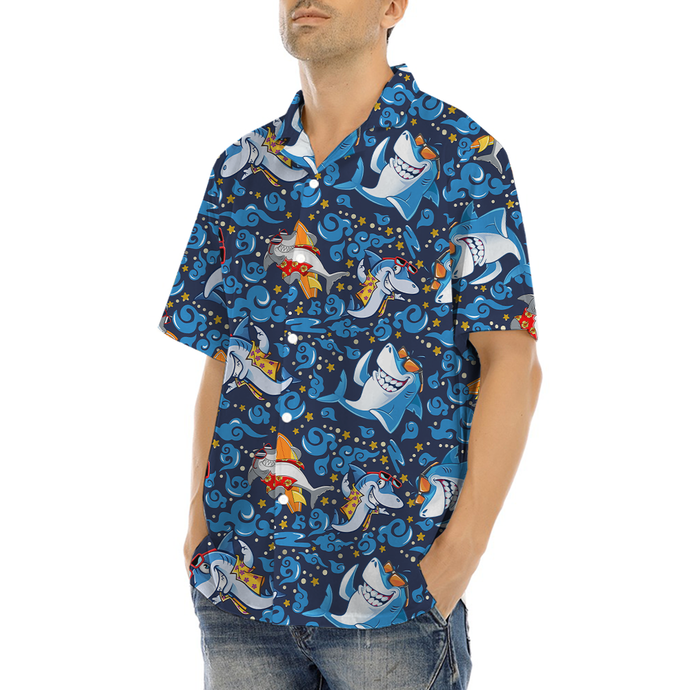 Summer Vibe Shark Blue Hawaiian Shirt