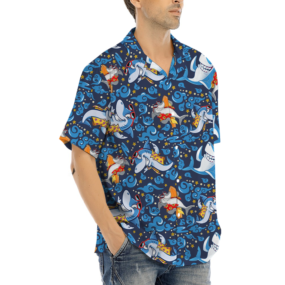 Summer Vibe Shark Blue Hawaiian Shirt