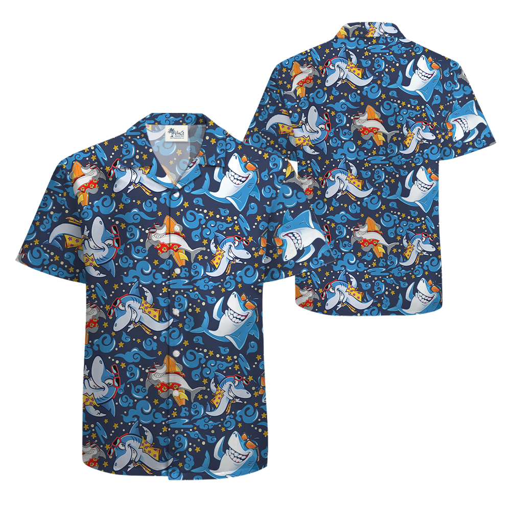 Summer Vibe Shark Blue Hawaiian Shirt