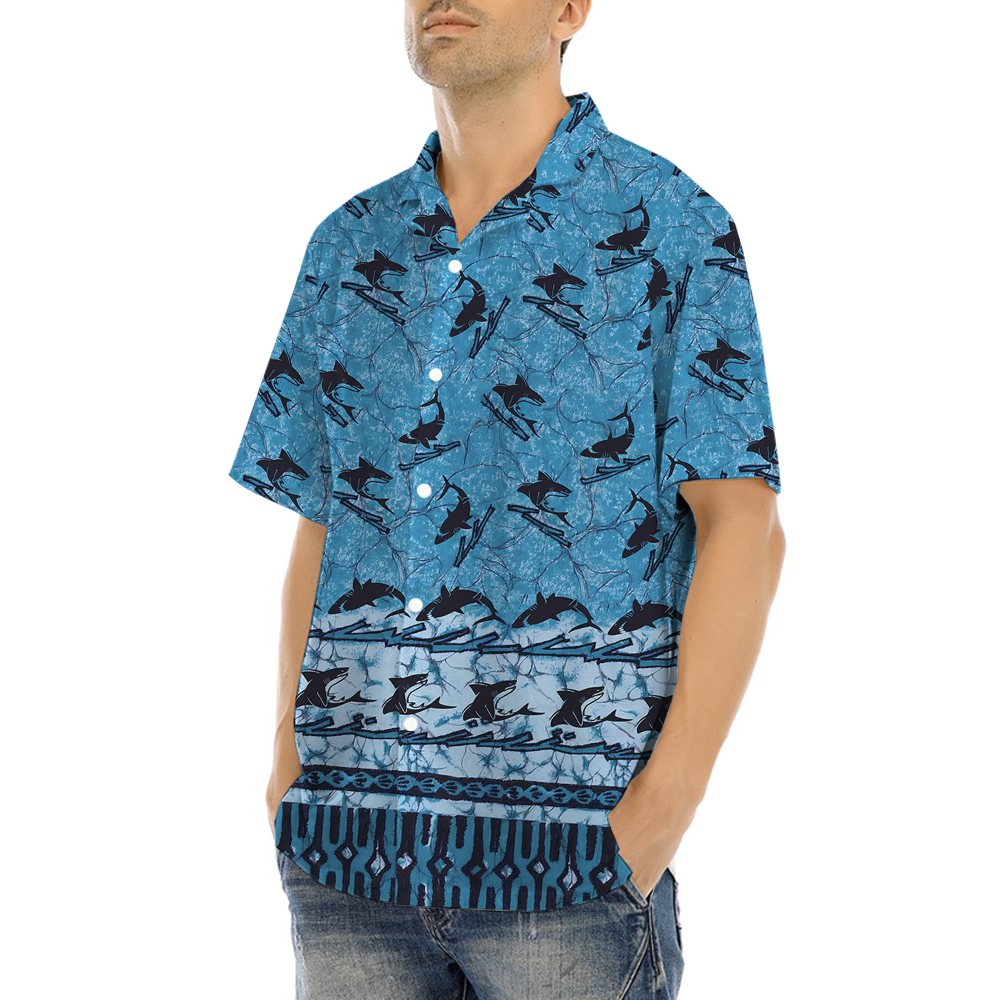 Vintage Shark Blue Aloha Shirt