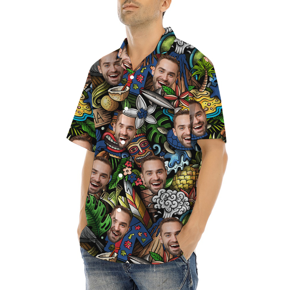 Vintage Tiki Aloha Shirt With Custom Face