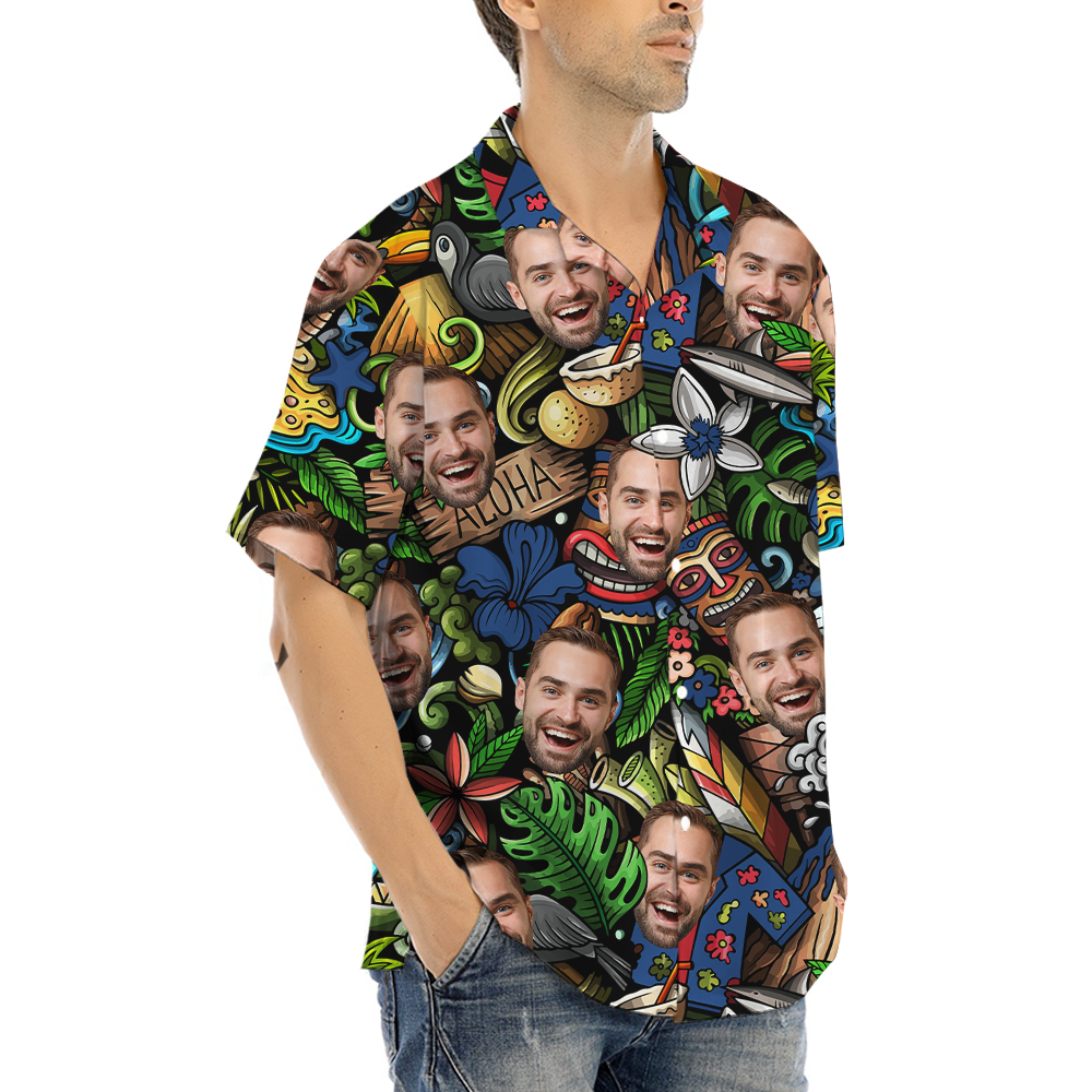 Vintage Tiki Aloha Shirt With Custom Face
