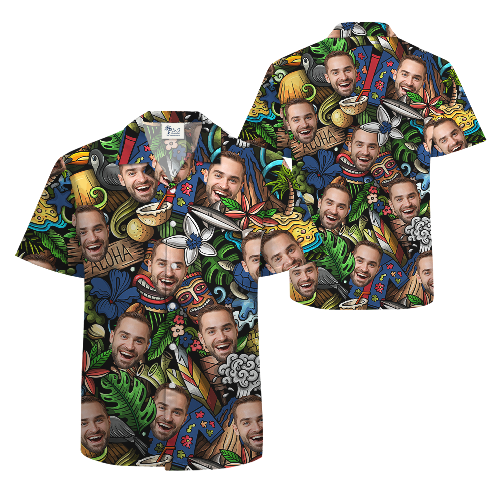 Vintage Tiki Aloha Shirt With Custom Face