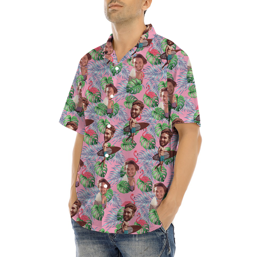 Custom Face Flamingo Pink Hawaiian Shirt