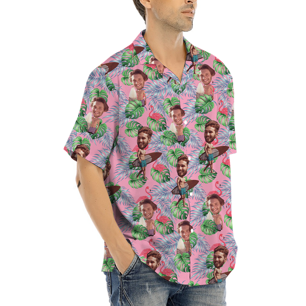 Custom Face Flamingo Pink Hawaiian Shirt