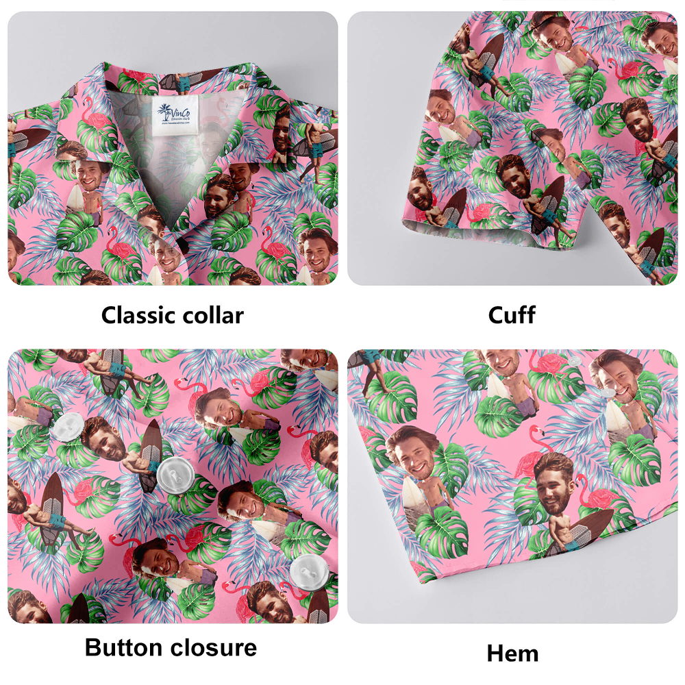 Custom Face Flamingo Pink Hawaiian Shirt