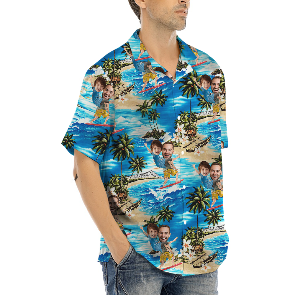 Custom Face Father And Kid Tropical Hawaiian Shirt