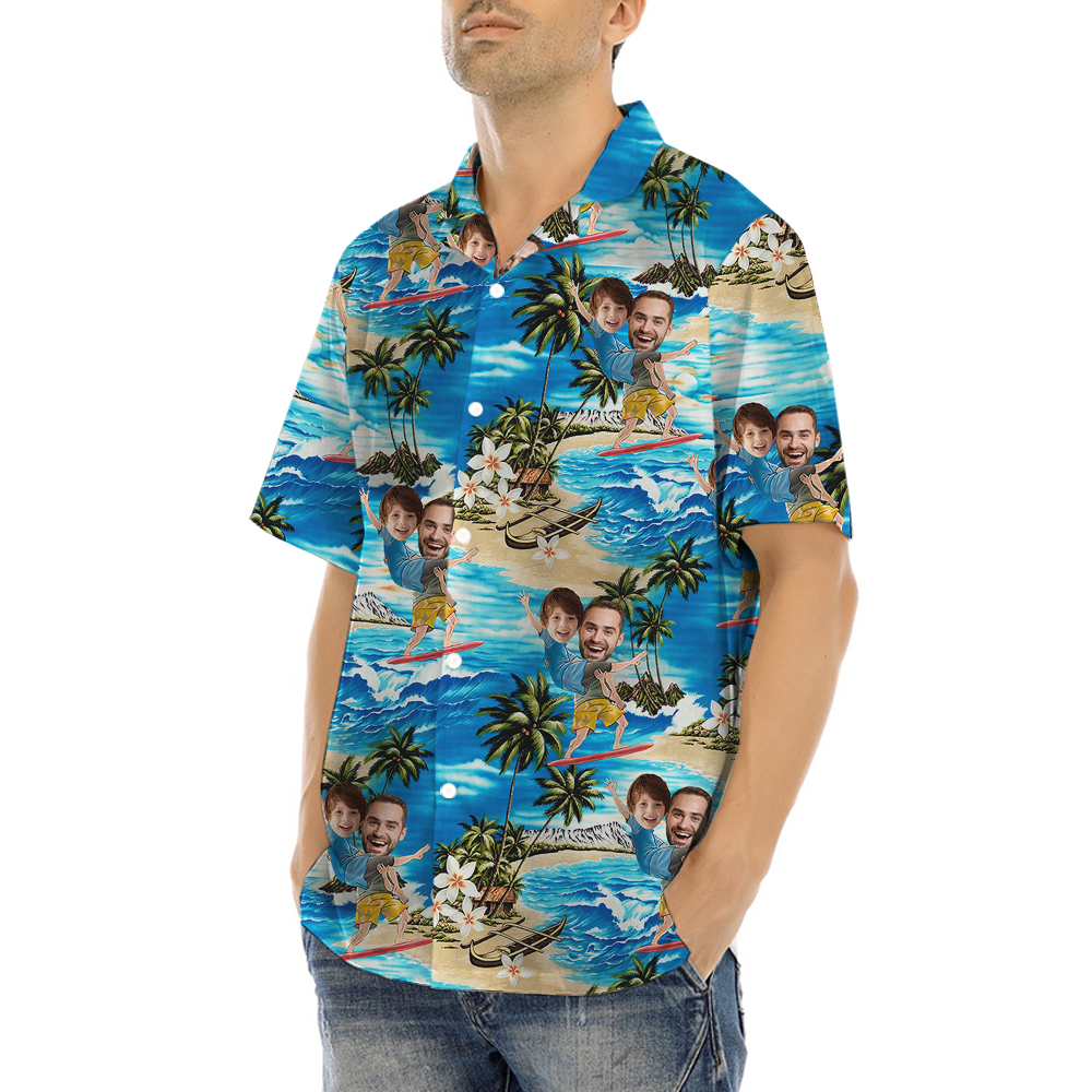Custom Face Father And Kid Tropical Hawaiian Shirt