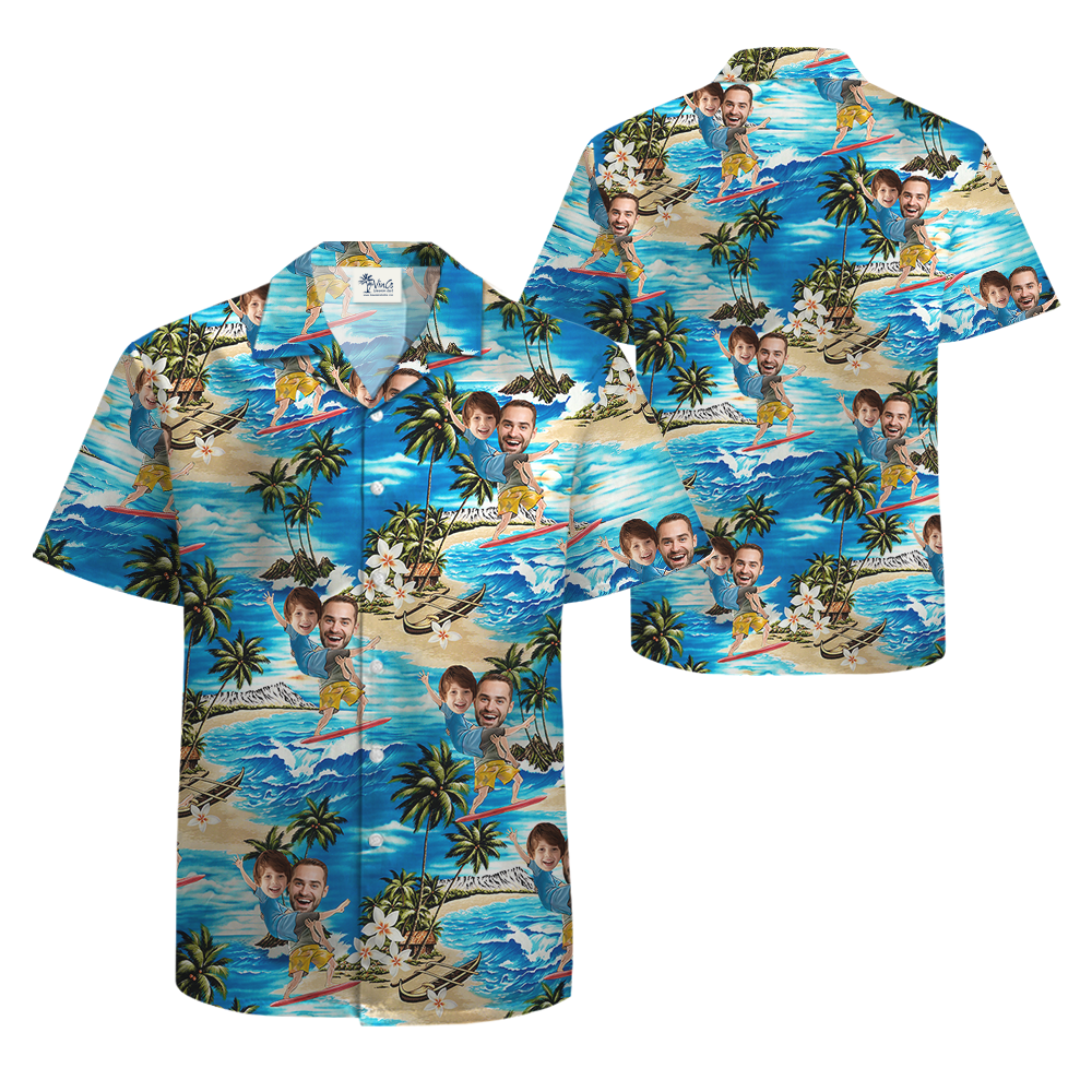 Custom Face Father And Kid Tropical Hawaiian Shirt